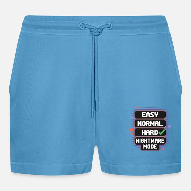 Select Difficulty: Life – Nightmare Mode 8Bit - Organic Relaxed Cropped Shorts Made in EU -  Sol Blue