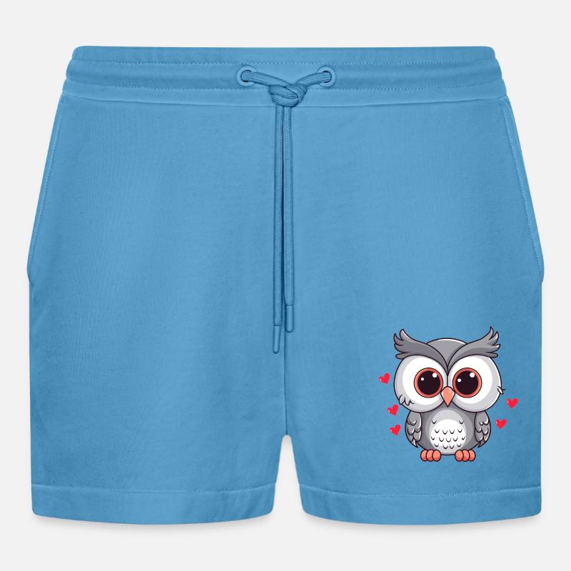 Verliebte Eule mit Herzchen - Organic Relaxed Cropped Shorts Made in EU -  Sol Blue