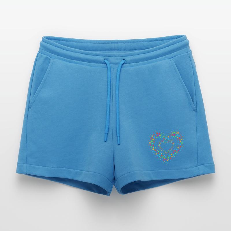 Rainbow Dot Heart Pattern Tee Organic Relaxed Cropped Shorts Made in EU