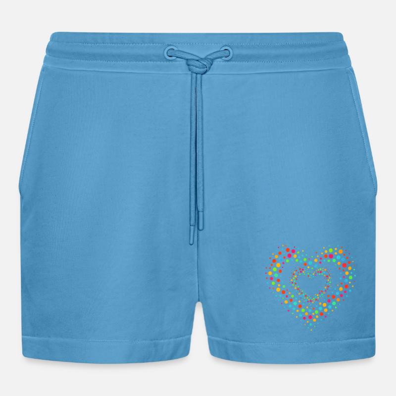 Rainbow Dot Heart Pattern Tee - Organic Relaxed Cropped Shorts Made in EU -  Sol Blue