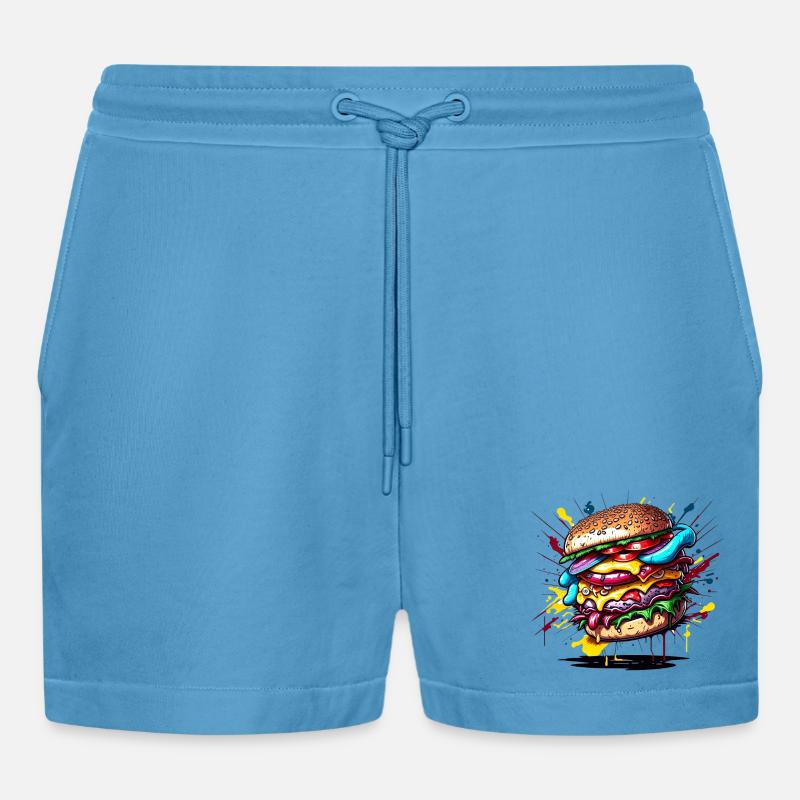 Hamburger Graffiti Farbexplosion - Organic Relaxed Cropped Shorts Made in EU -  Sol Blue