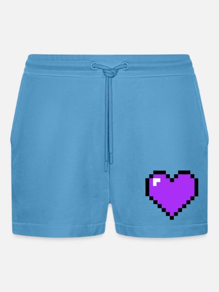 Pixel Heart 8-Bit Health - Organic Relaxed Cropped Shorts Made in EU - Sol Blue