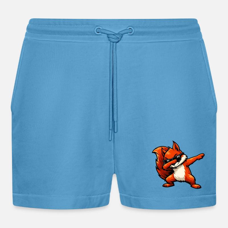 Dabbing Rotes Eichhörnchen - Organic Relaxed Cropped Shorts Made in EU - Sol Blue