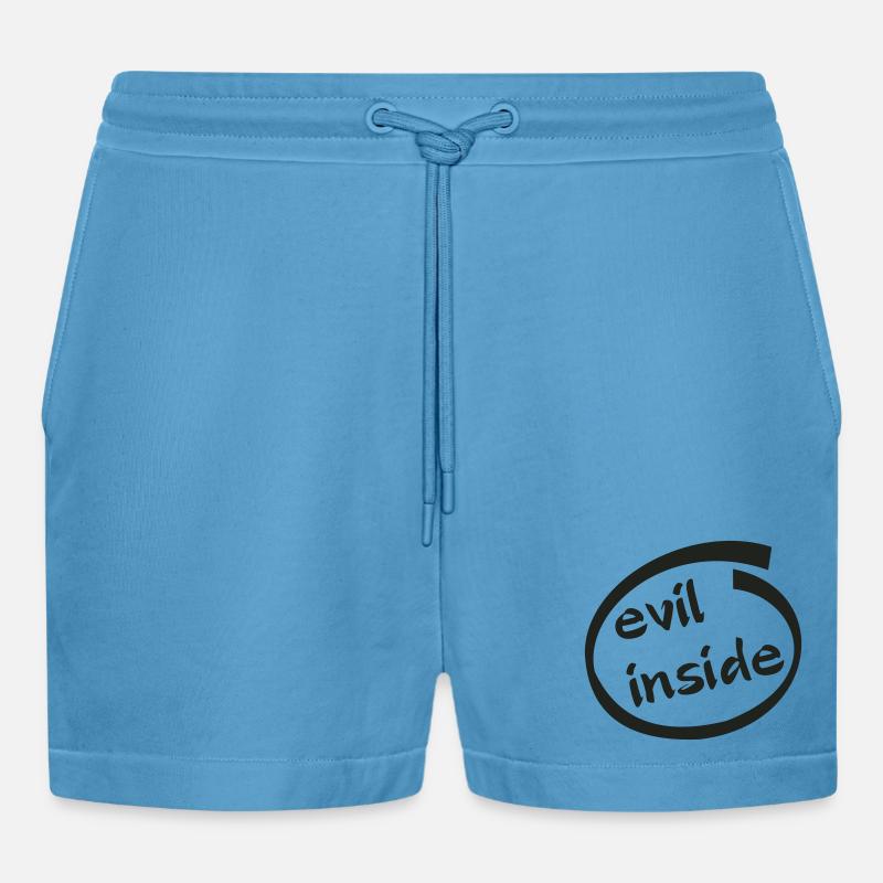 Evil Inside Ring Graphic - Organic Relaxed Cropped Shorts Made in EU - Sol Blue