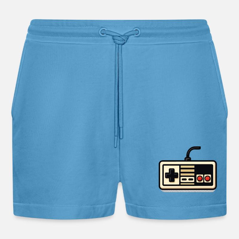 Retro-NES-Controller-Design - Organic Relaxed Cropped Shorts Made in EU - Sol Blue