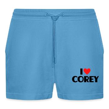 I Love Corey Red Heart Love Fan Gift - Organic Relaxed Cropped Shorts Made in EU -  Sol Blue - Front