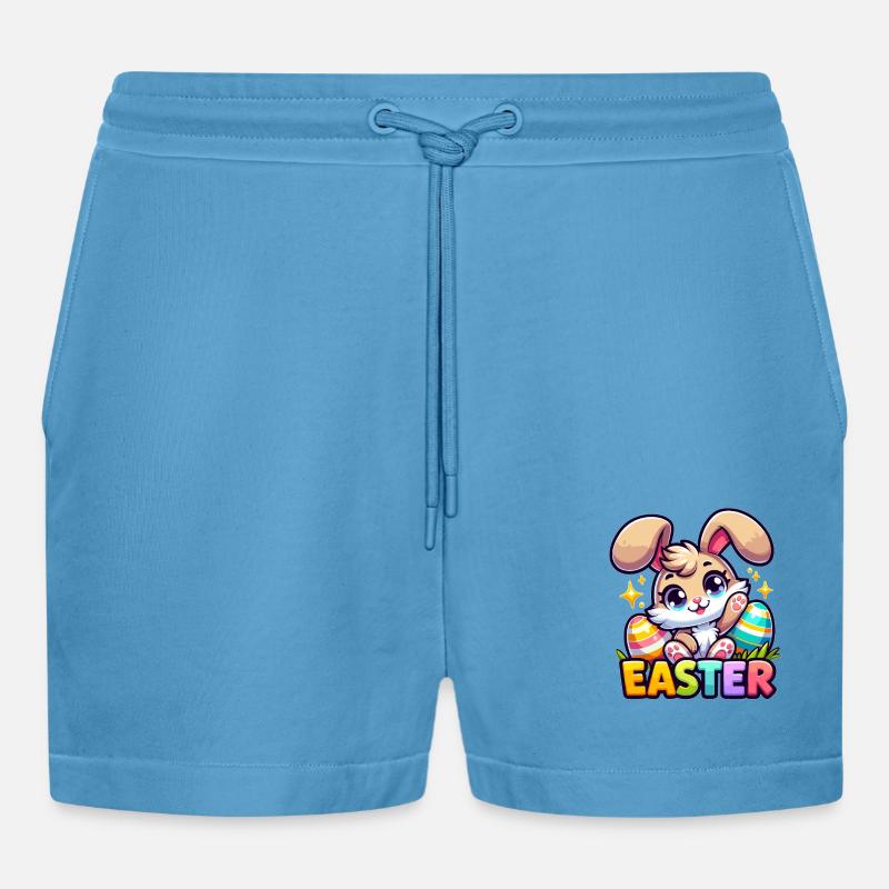 Happy Easter - Easter Bunny Illustration - Organic Relaxed Cropped Shorts Made in EU -  Sol Blue