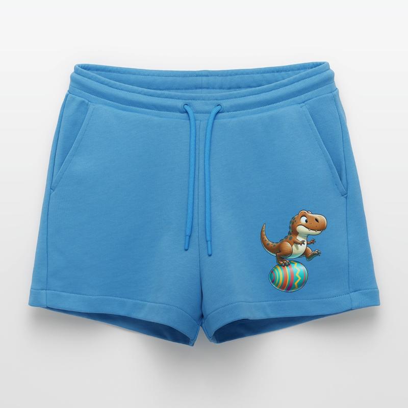 Dancing T-Rex, Easter Eggshell Fun Organic Relaxed Cropped Shorts Made in EU