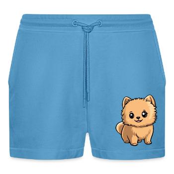 Pomeranian Dog Comic Cute Pomeranian - Organic Relaxed Cropped Shorts Made in EU -  Sol Blue - Front