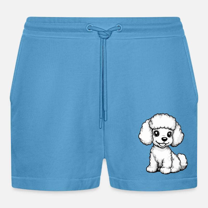 Poodle Dog Comic Cute - Organic Relaxed Cropped Shorts Made in EU -  Sol Blue