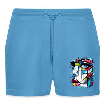Frauen Girl Power Design Kunst Weiblicher Feminismus Symbol - Organic Relaxed Cropped Shorts Made in EU -  Sol Blue - Vorne