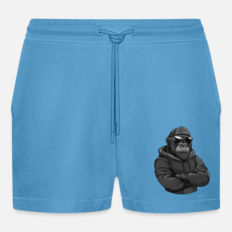 Gorilla Tier Comic - Organic Relaxed Cropped Shorts Made in EU -  Sol Blue