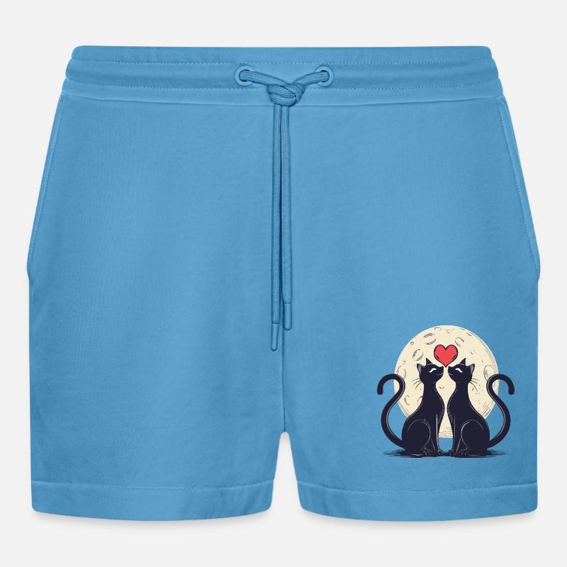 zwei katzen mit Herz 2 - Organic Relaxed Cropped Shorts Made in EU - Sol Blue