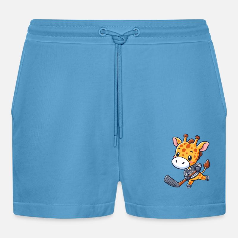 Giraffe als Eishockeyspieler - Organic Relaxed Cropped Shorts Made in EU -  Sol Blue