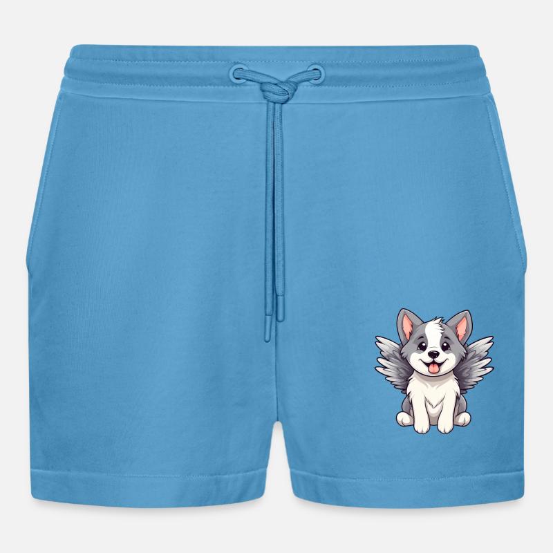 Süßer Engel Husky Comic - Organic Relaxed Cropped Shorts Made in EU -  Sol Blue