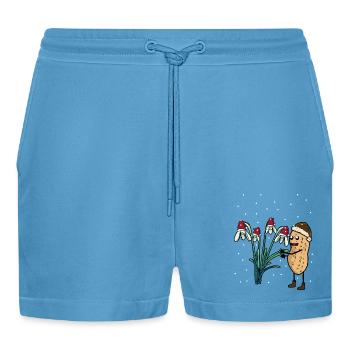 Peanut Spring Snow Garden Flowers Frost - Organic Relaxed Cropped Shorts Made in EU -  Sol Blue - Front
