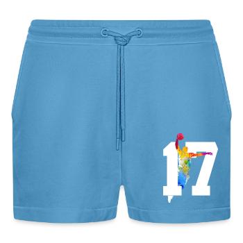 NUMBER 17 BASKETBALL 17TH BIRTHDAY - Organic Relaxed Cropped Shorts Made in EU -  Sol Blue - Front