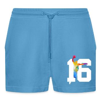 NUMBER 16 BASKETBALL 16TH BIRTHDAY - Organic Relaxed Cropped Shorts Made in EU -  Sol Blue - Front