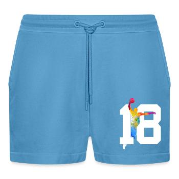 NUMBER 18 BASKETBALL 18TH BIRTHDAY - Organic Relaxed Cropped Shorts Made in EU -  Sol Blue - Front