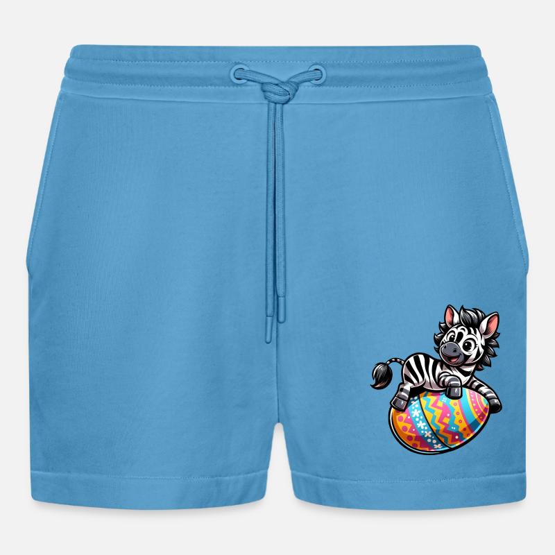 Easter Zebra Easter Egg Comic - Organic Relaxed Cropped Shorts Made in EU - Sol Blue