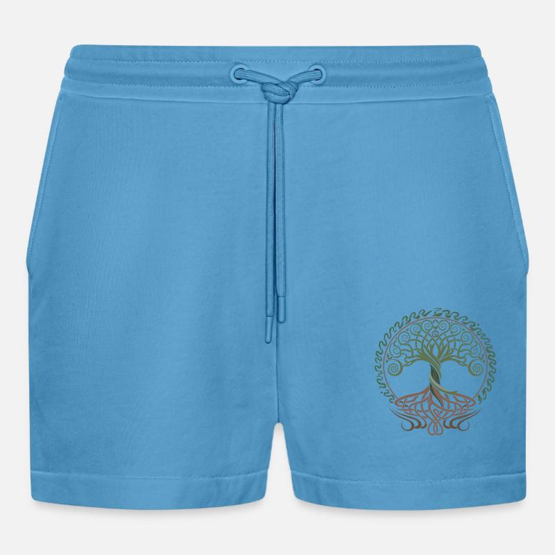 Neo Celtic Lebensbaum Symbolik - Organic Relaxed Cropped Shorts Made in EU -  Sol Blue