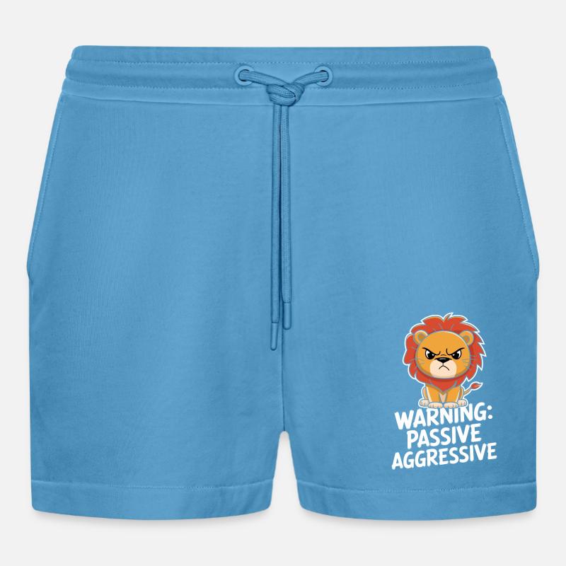 Warning: Passive, Aggressive, Leo - Organic Relaxed Cropped Shorts Made in EU - Sol Blue