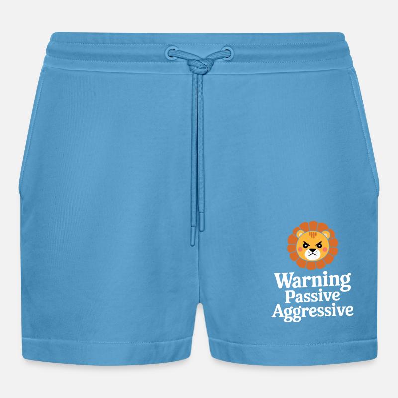Warning Passive Aggressive Lion - Organic Relaxed Cropped Shorts Made in EU -  Sol Blue