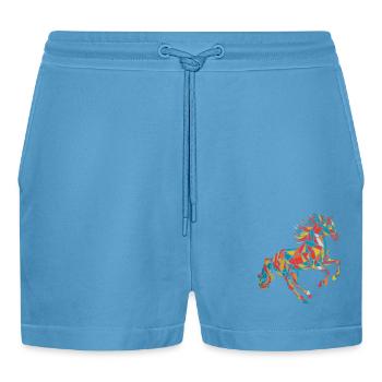 Buntes Geometrisches Bauernhoftier Grafik - Organic Relaxed Cropped Shorts Made in EU -  Sol Blue - Vorne