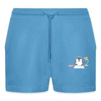 Writing Penguin Writer Author Motif - Organic Relaxed Cropped Shorts Made in EU -  Sol Blue - Front