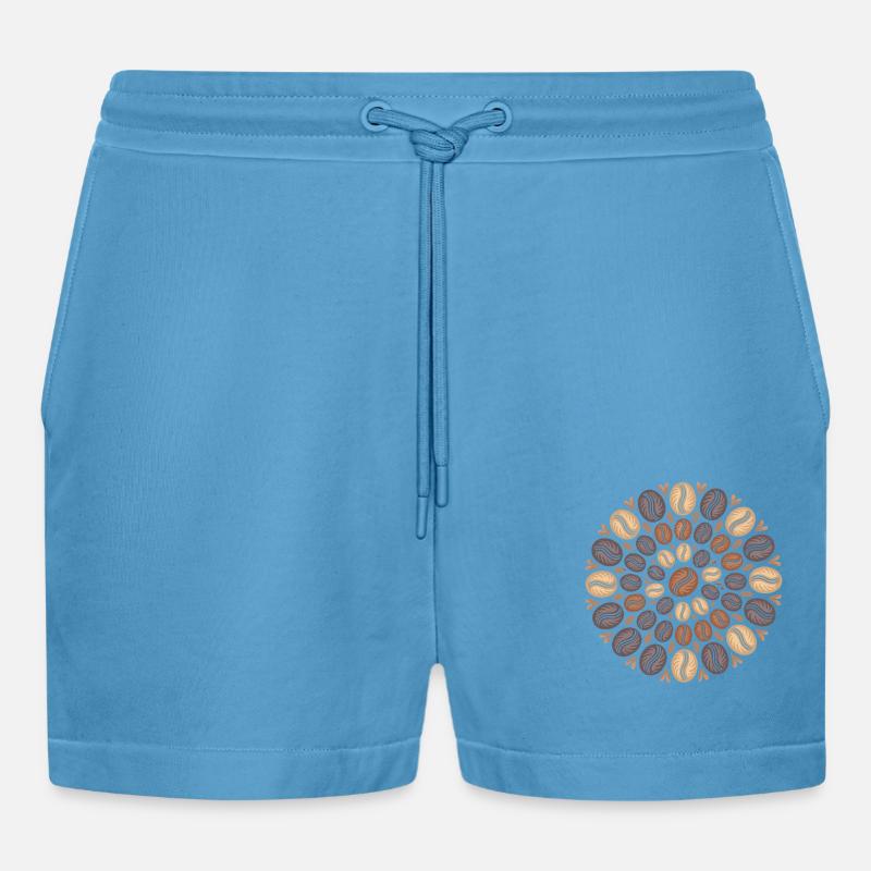 Kaffee Boho Mandala Kaffeebohnen Muster - Organic Relaxed Cropped Shorts Made in EU -  Sol Blue