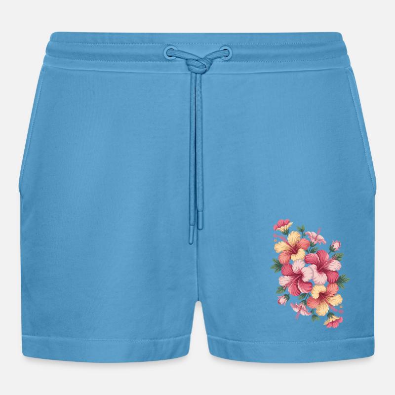 Hibiskus Boho Blume Verträumtes Design - Organic Relaxed Cropped Shorts Made in EU -  Sol Blue