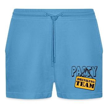 Party Drinking Team , Party Spruch Shirt (25) - Organic Relaxed Cropped Shorts Made in EU -  Sol Blue - Vorne