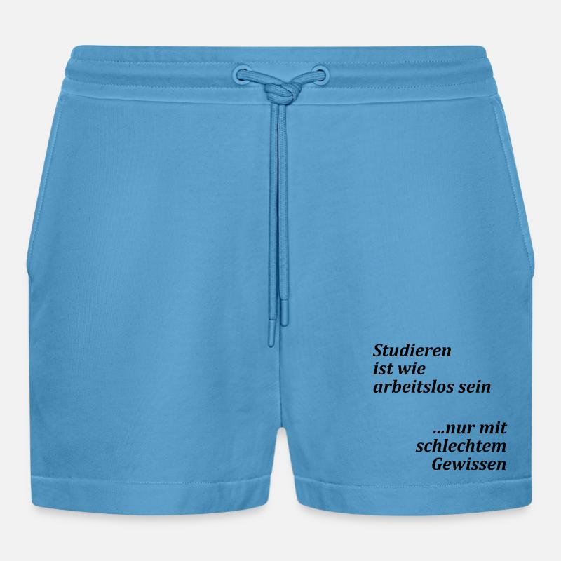 Unispruch "Studieren = arbeitslos" Studenten - Organic Relaxed Cropped Shorts Made in EU -  Sol Blue