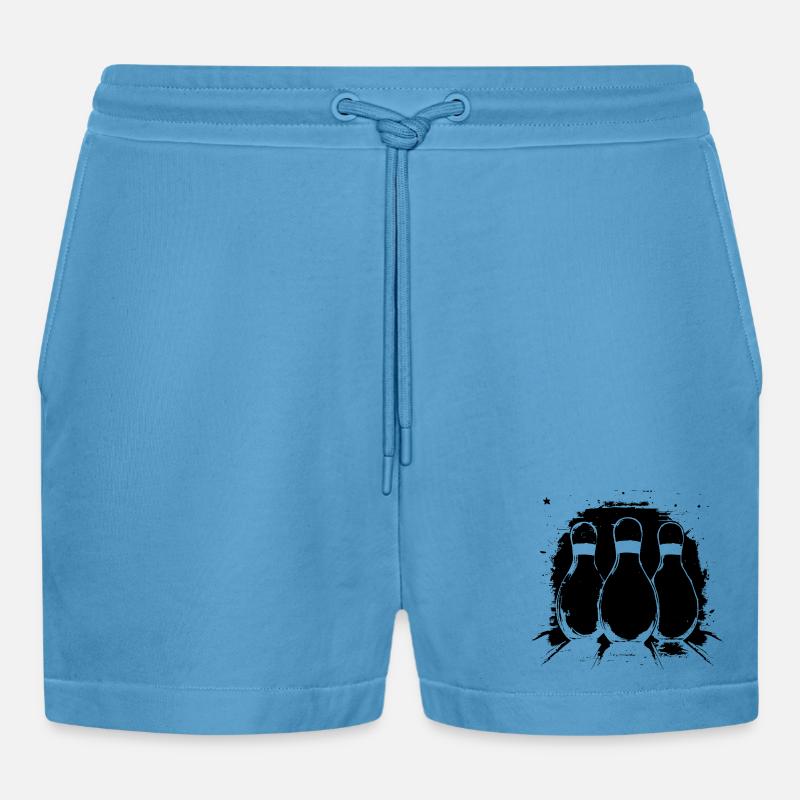 Bowling Grafik - Organic Relaxed Cropped Shorts Made in EU -  Sol Blue