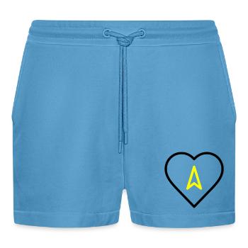 Herz mit Pfeil Richtung - Organic Relaxed Cropped Shorts Made in EU -  Sol Blue - Vorne