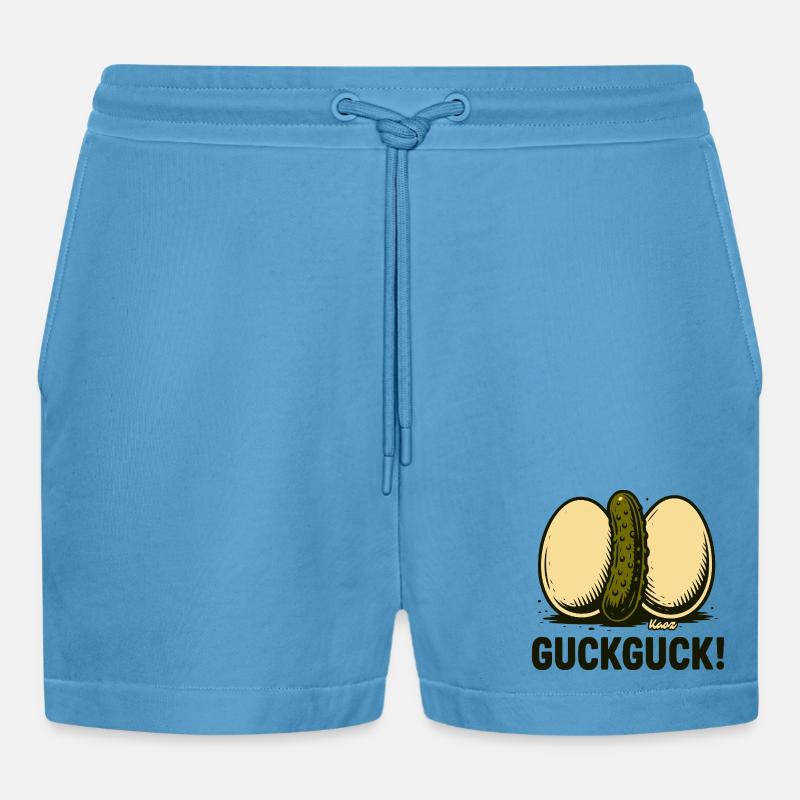 Two hard-boiled eggs with a cucumber - Organic Relaxed Cropped Shorts Made in EU -  Sol Blue