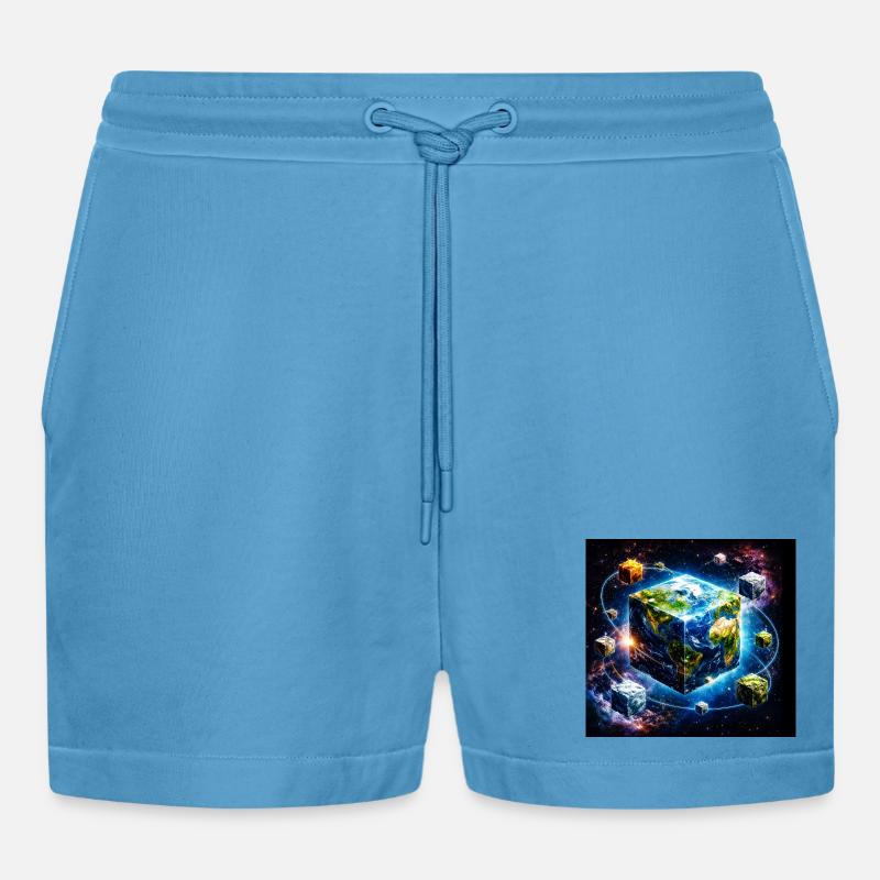 Cube terrestre dans l’espace - Short bio décontracté court fabriqué en UE -  Sol Blue