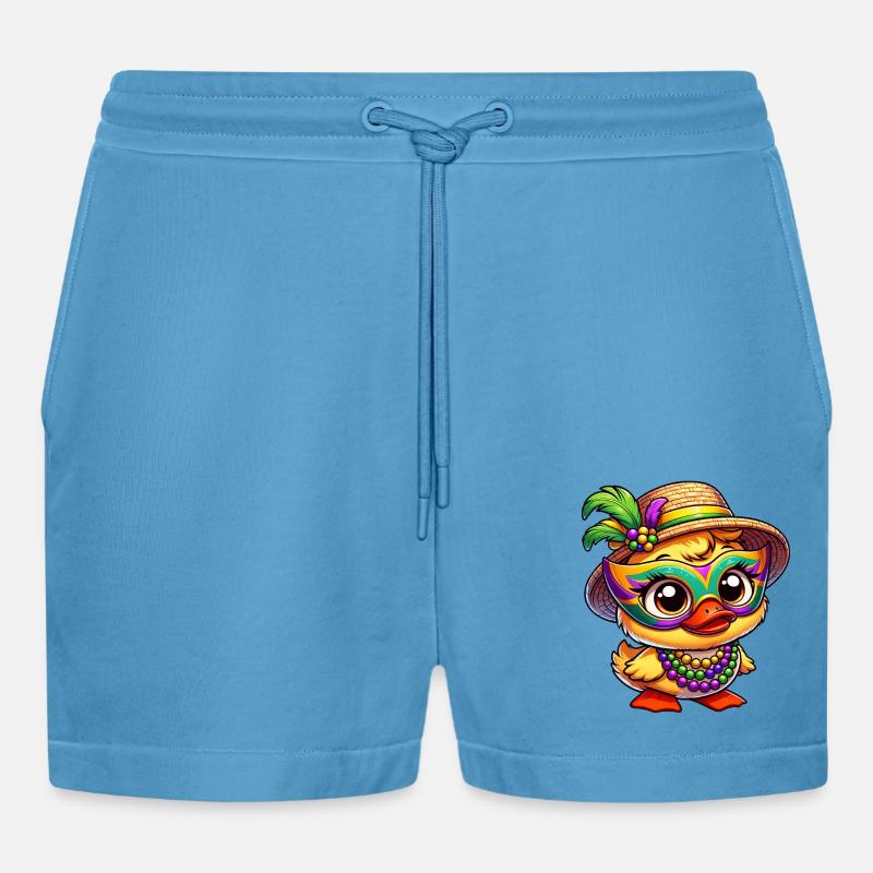 Mardi Gras Comic-Ente - Organic Relaxed Cropped Shorts Made in EU - Sol Blue