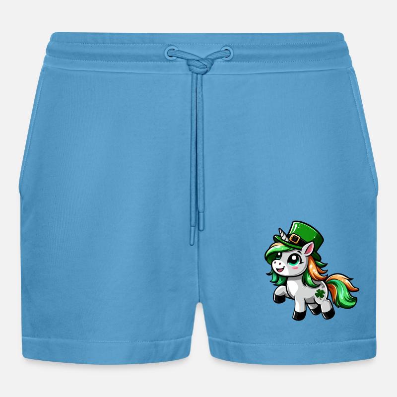 St. Patrick's Einhorn Cartoon - Organic Relaxed Cropped Shorts Made in EU -  Sol Blue