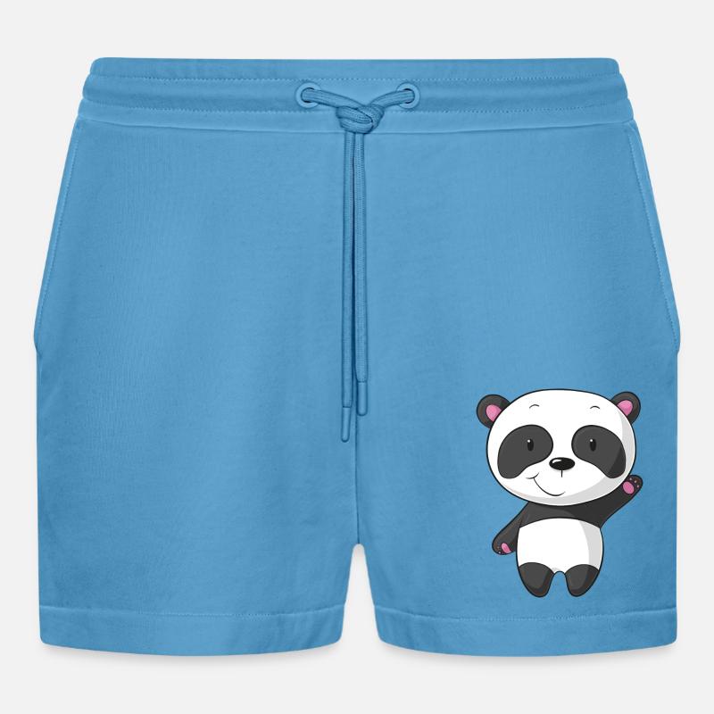 Winkender Comic Panda - Organic Relaxed Cropped Shorts Made in EU -  Sol Blue