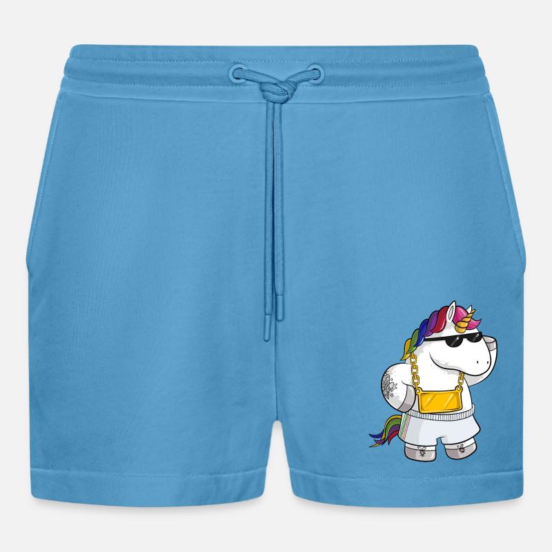 Unique Comic Einhorn - Organic Relaxed Cropped Shorts Made in EU -  Sol Blue