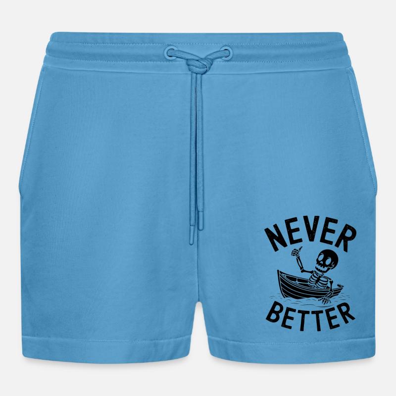 Never Better - Funny Skeleton Tshirt - Organic Relaxed Cropped Shorts Made in EU -  Sol Blue