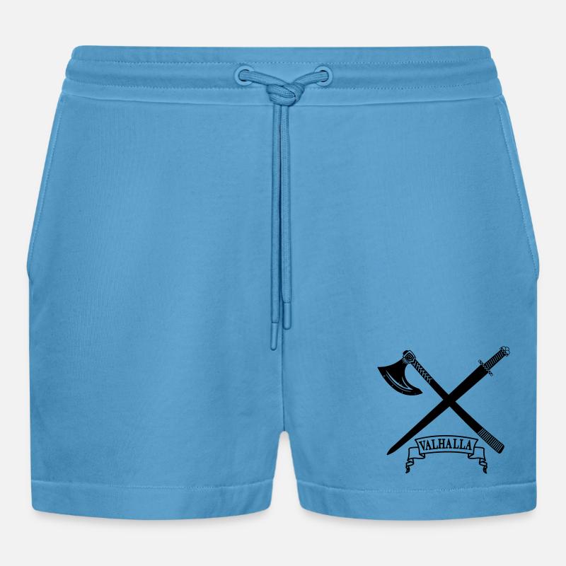 Walhalla mit Axt und Schwert - Organic Relaxed Cropped Shorts Made in EU -  Sol Blue