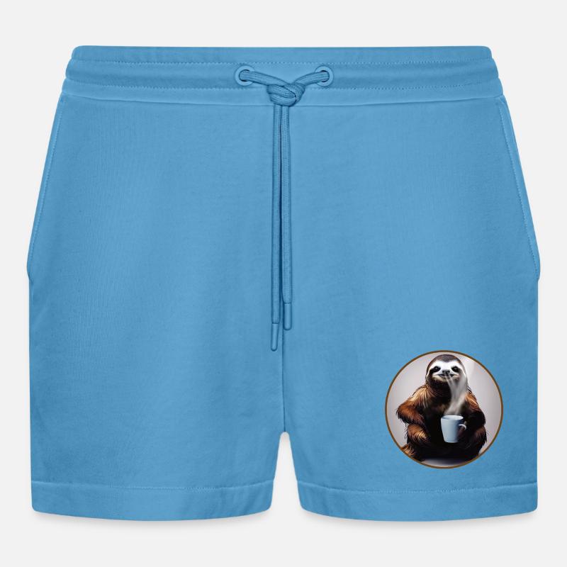 Faultier mit Kaffee - Organic Relaxed Cropped Shorts Made in EU - Sol Blue