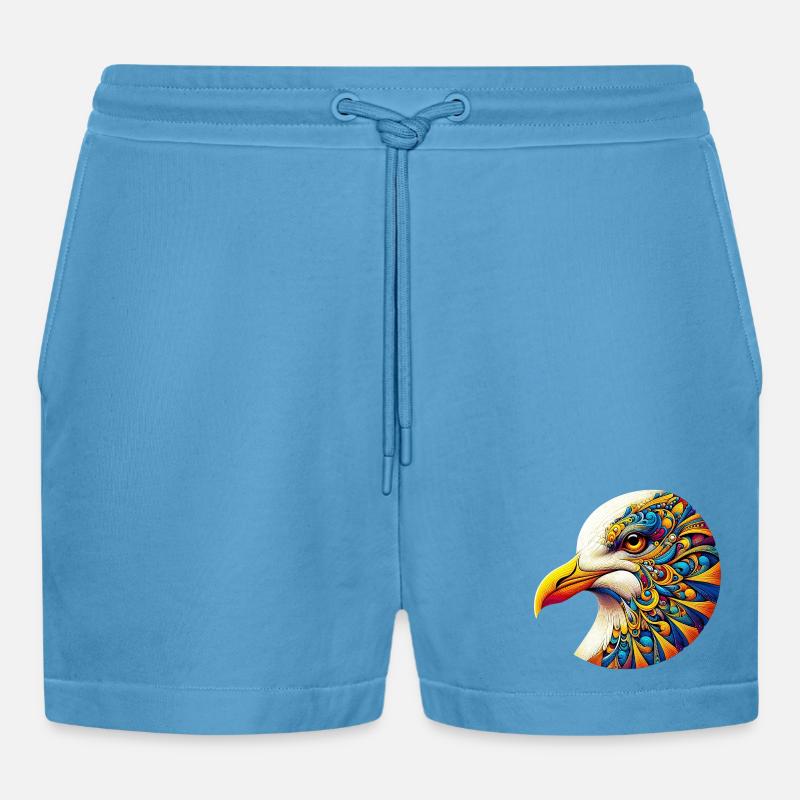 Möwe mit Mandalas verziert - Organic Relaxed Cropped Shorts Made in EU - Sol Blue
