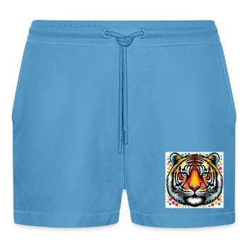 Tigre Pop Art - Short bio décontracté court fabriqué en UE -  Sol Blue - Devant