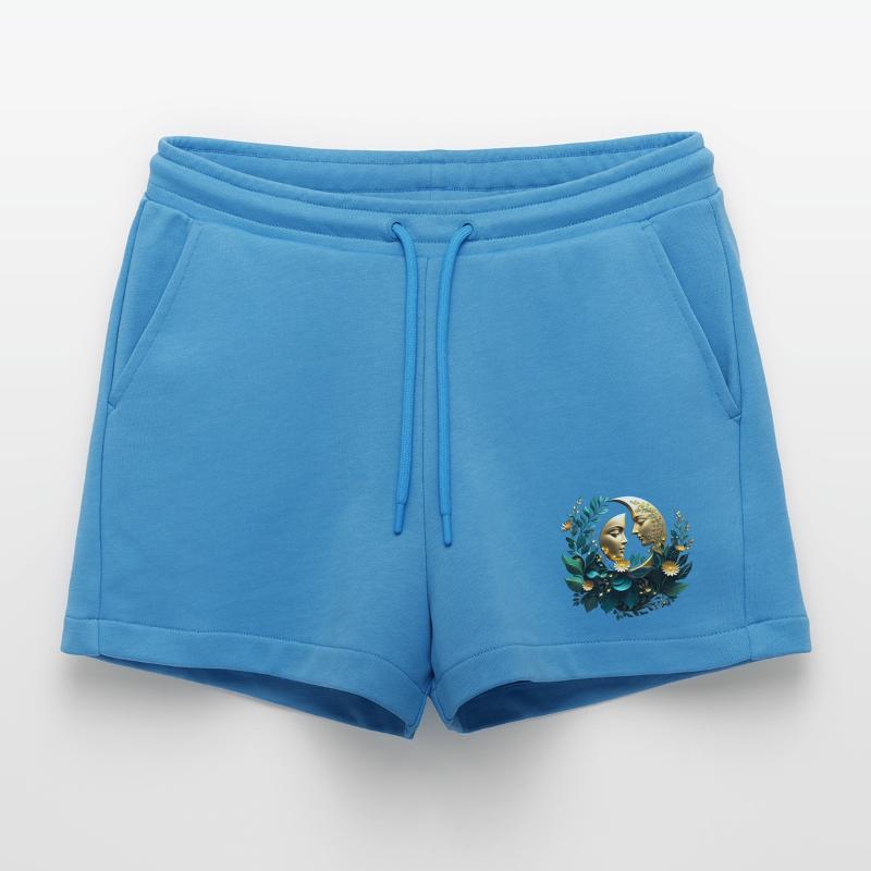 Two decorated crescent moons Organic Relaxed Cropped Shorts Made in EU