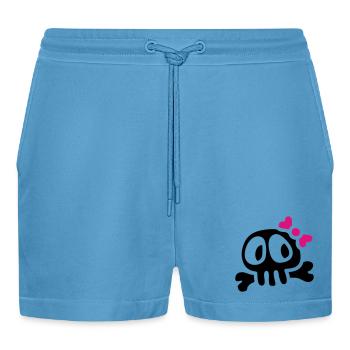 lady skull - Organic Relaxed Cropped Shorts Made in EU -  Sol Blue - Front