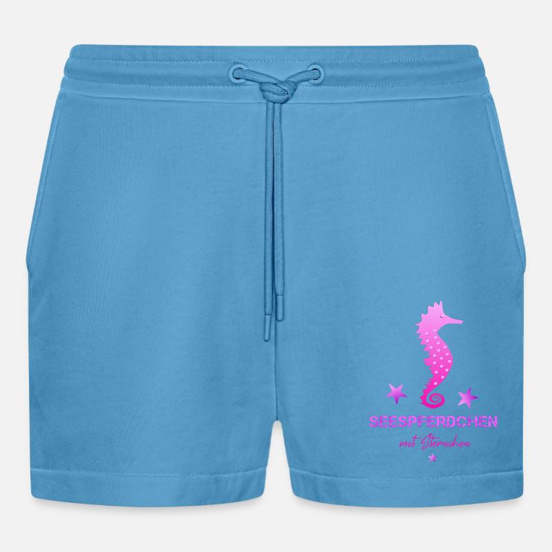 rosa seepferdchen mit sternchen Schwimmabzeichen - Organic Relaxed Cropped Shorts Made in EU -  Sol Blue