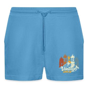 Vintage Juli 1948 Geburtstagsgeschenk Juli 1948 - Organic Relaxed Cropped Shorts Made in EU -  Sol Blue - Vorne